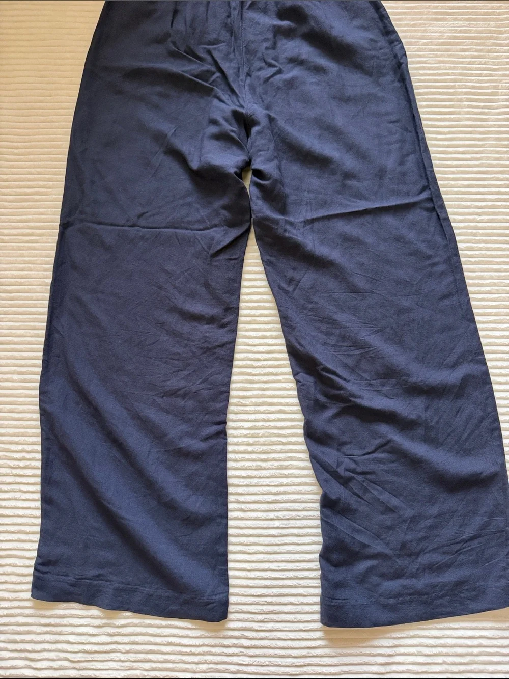 H&M Linen Blend Wide Leg Pants Pockets Drawstring Elastic Airy Flowy Navy S